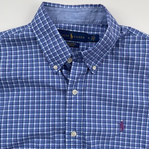 Ralph Lauren Men's Blue White Pink Plaid Button Down Shirt Size Medium - Picture 5 of 6